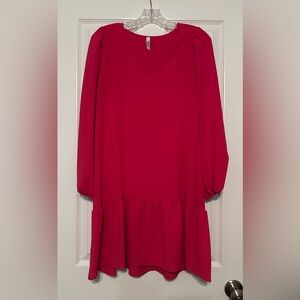 2Hearts Hot Pink Long Sleeve Lightweight Drop Waist Dress Size Medium